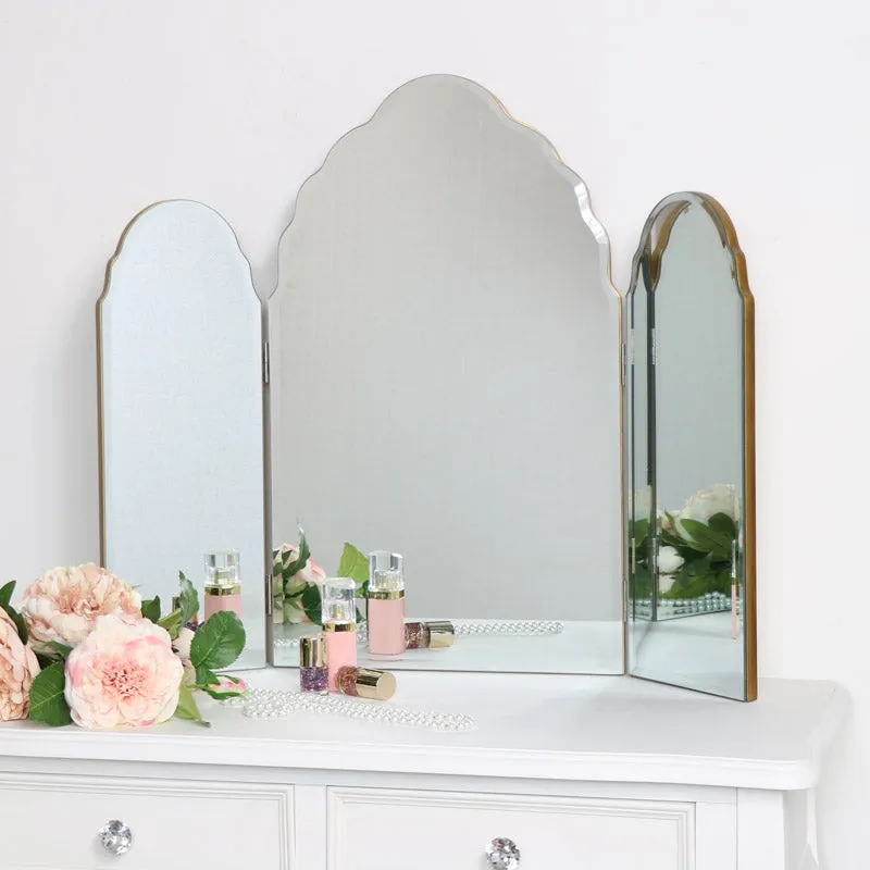 Antique Gold Arched Triple Vanity Mirror 60cm x 72cm Material: Mirrors