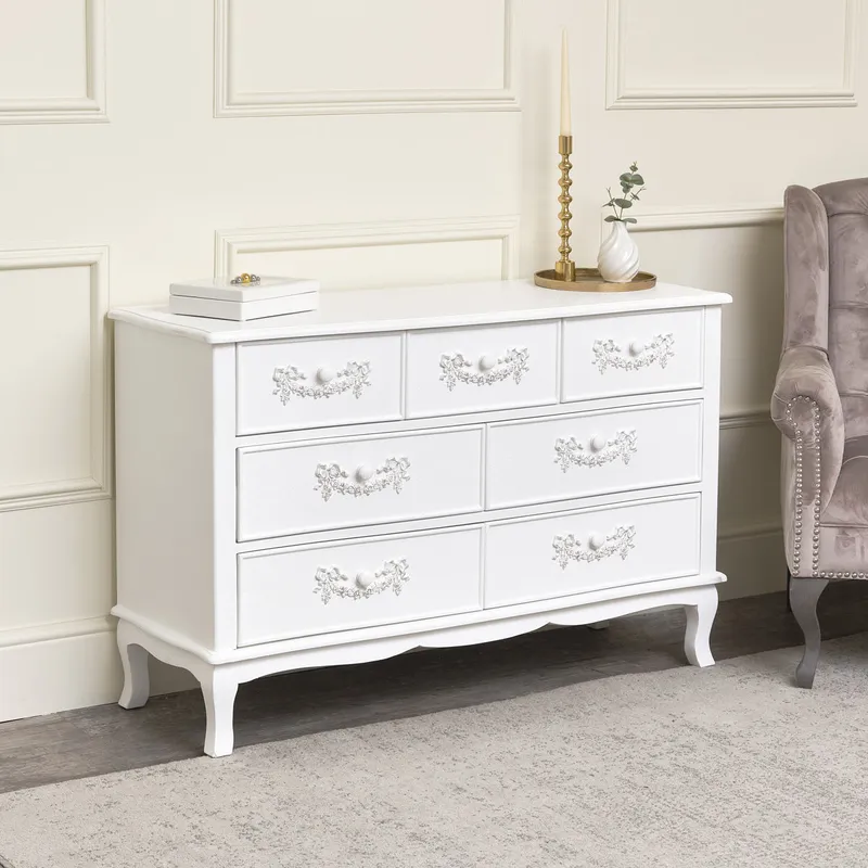 Melody Maison Antique White 7 Drawer Chest Of Drawers - Pays Blanc Range White