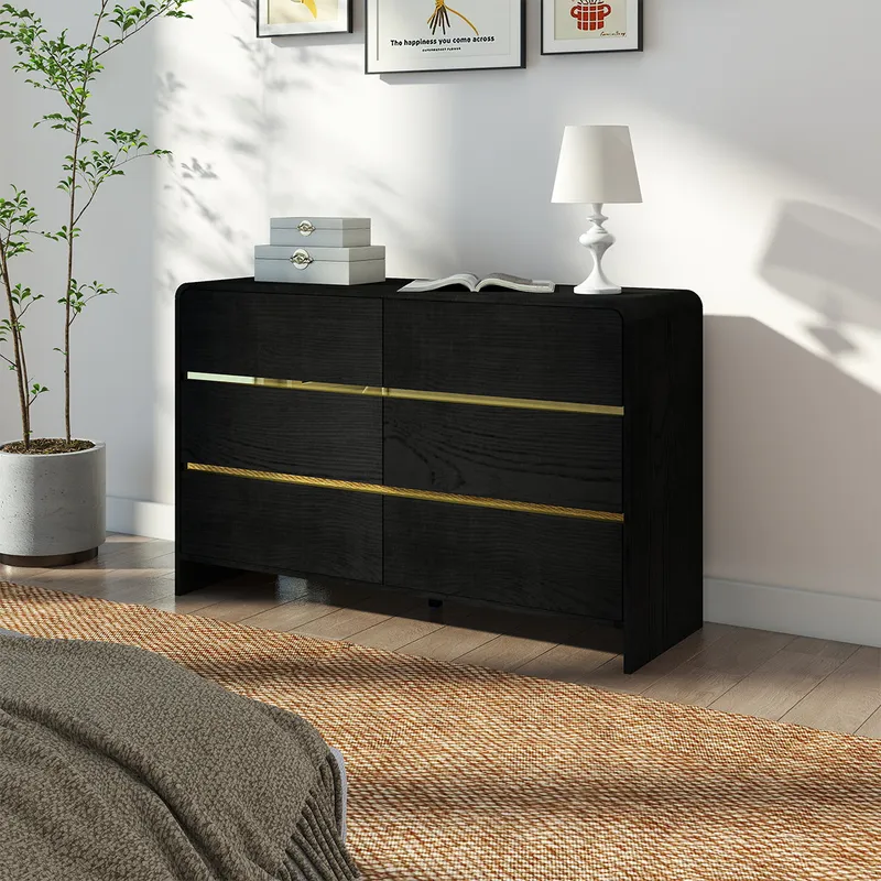 Melody Maison Black 6 Drawer Chest Of Drawers - Meridian Black Range Black