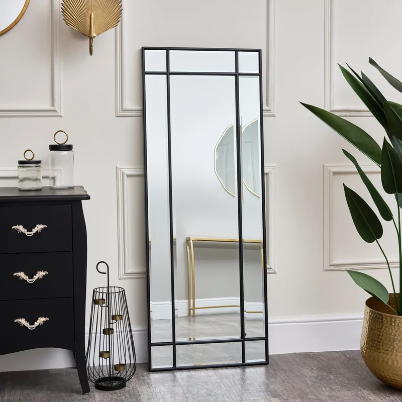 Black Framed Art Deco Wall / Leaner Mirror 142 cm x 54 cm Material: Mirrors