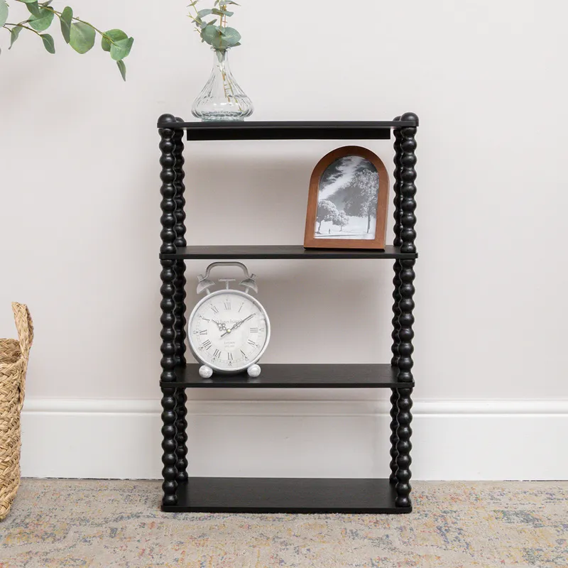 Melody Maison Black Wooden Bobble Framed 3 Tier Shelf Black