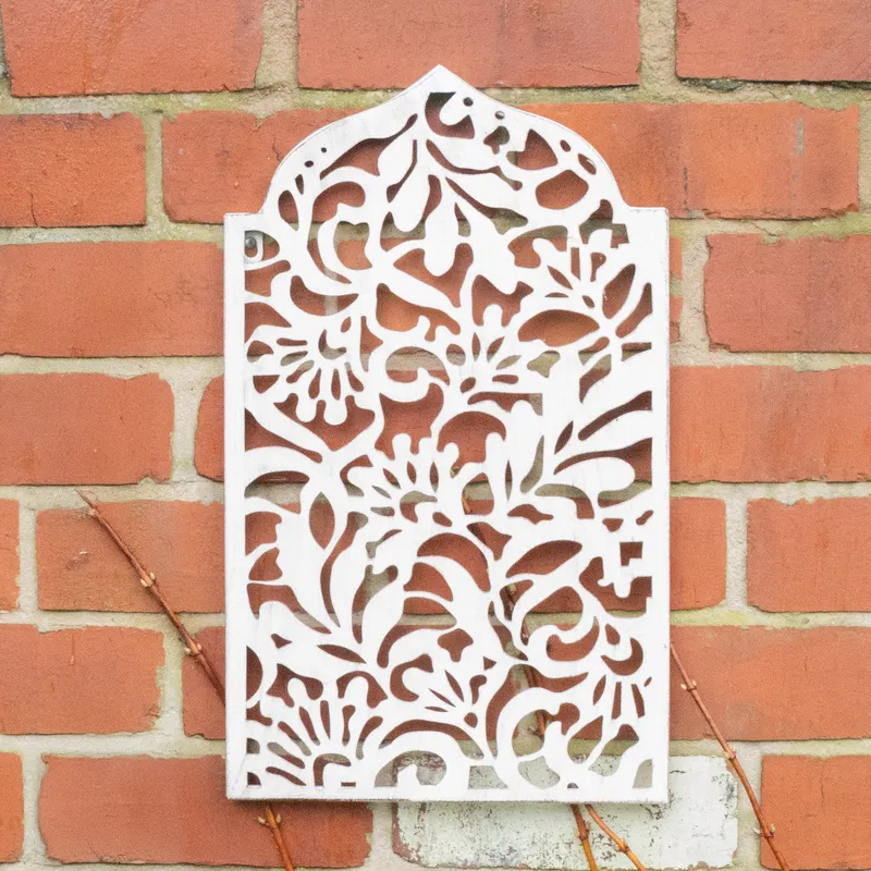 Distressed White Garden Wall Art Plaque - 30cm x 81cm Material: Garden