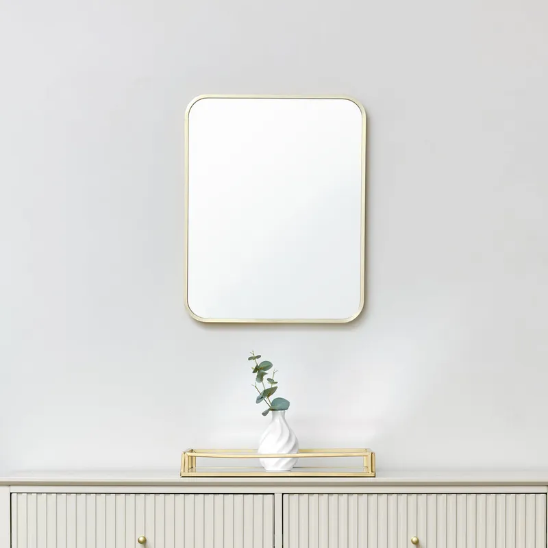 Gold Curved Framed Wall Mirror 50cm x 40cm Material: Mirrors