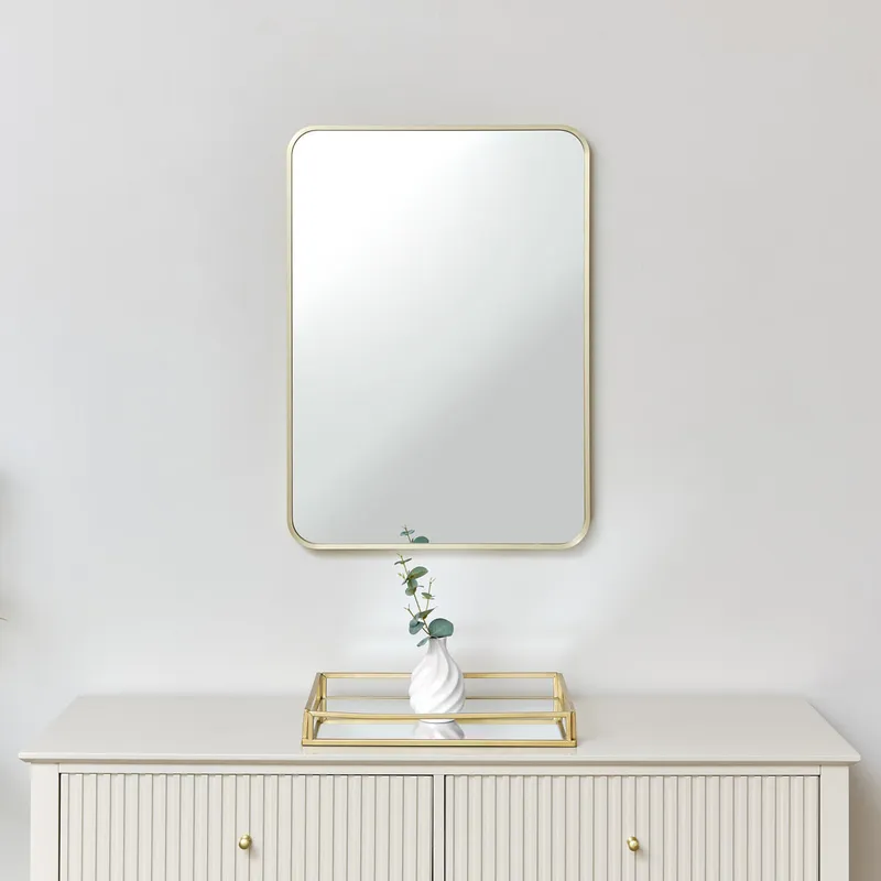 Gold Curved Framed Wall Mirror 70cm x 50cm Material: Mirrors