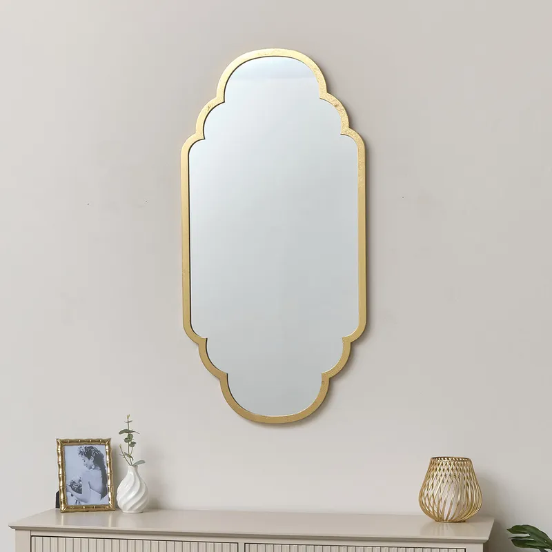 Gold Foiled Curved Scalloped Framed Wall Mirror 50cm x 100cm Material: Mirrors