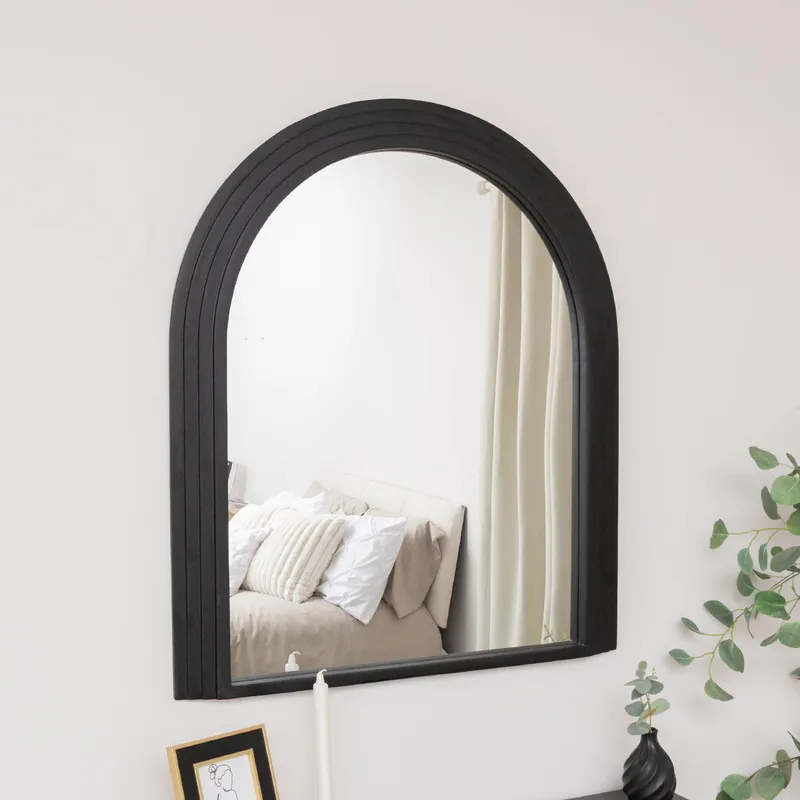 Large Black Arched Wall Mirror - 90cm x 77cm Material: Mirrors