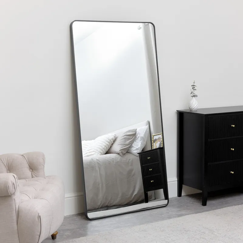 Large Black Curved Framed Wall / Leaner Mirror 160cm x 80cm Material: Mirrors