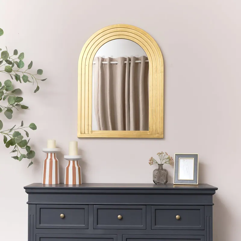 Large Gilded Gold Arched Wall Mirror - 80cm x 60cm Material: Mirrors