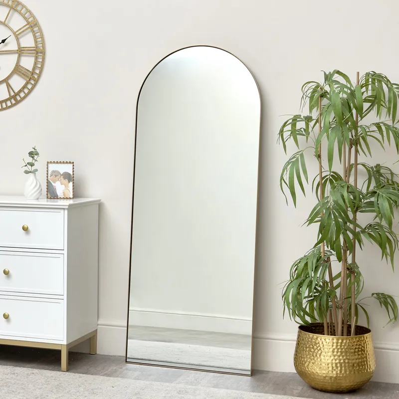 Large Gold Arched Leaner Mirror 150cm x 60cm Material: Mirrors