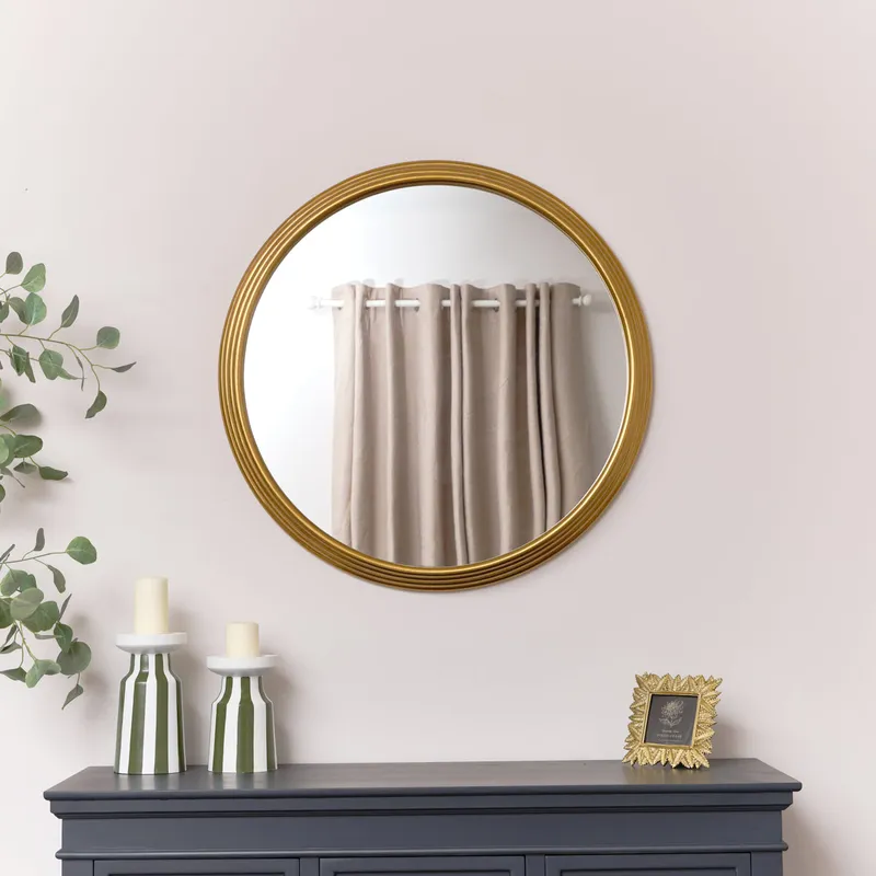 Large Gold Round Stepped Wall Mirror - 80cm x 80cm Material: Mirrors