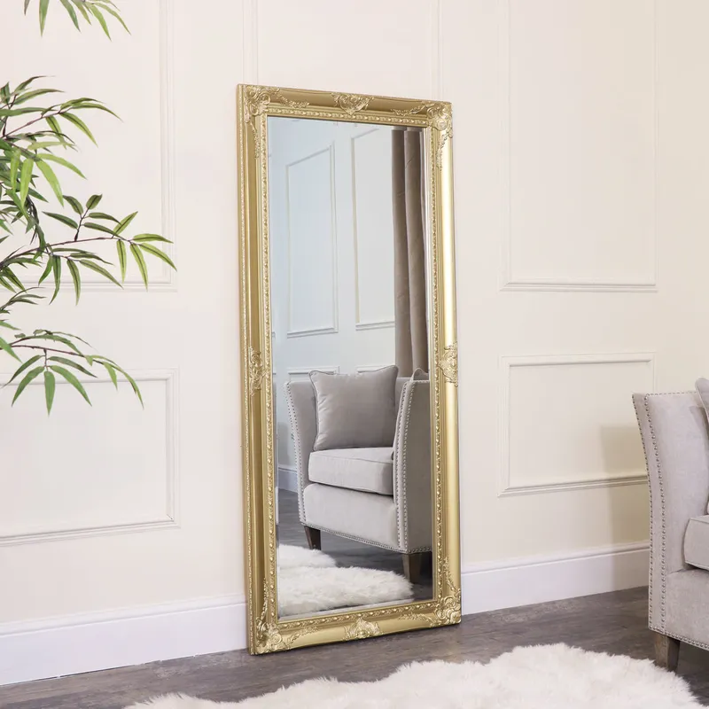 Large Ornate Gold Wall/Floor Mirror 76cm x 176cm Material: Mirrors
