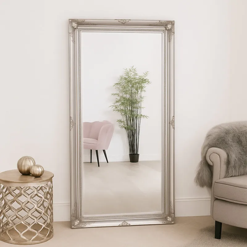 Large Ornate Silver Wall/Floor Mirror 158cm x 78cm Material: Mirrors