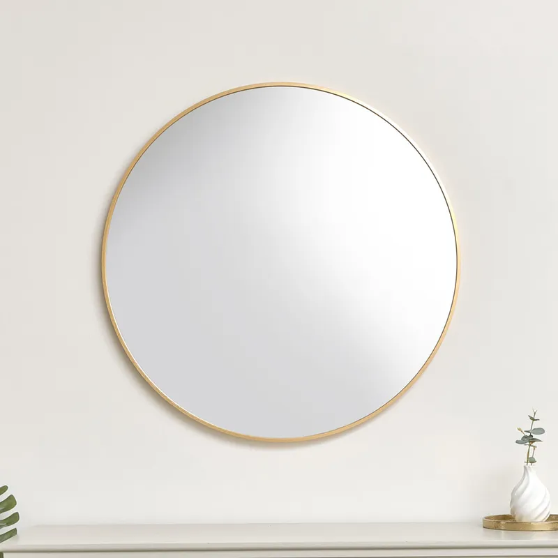 Large Round Antique Gold Wall Mirror - 80cm x 80cm Material: Mirrors