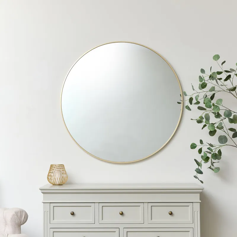 Large Round Gold Mirror 100cm x 100cm Material: Mirrors