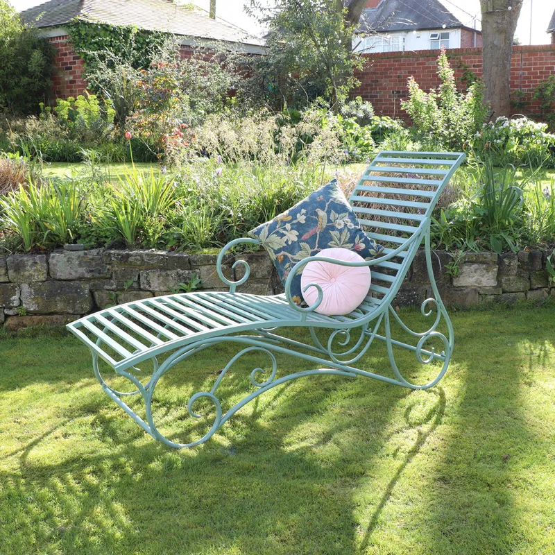 Large Sage Green Metal Sun Lounger Material: Garden