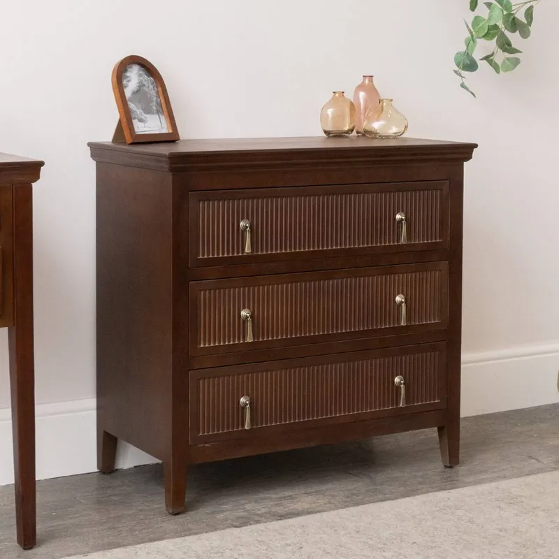 3 Drawer Dark Wood Reeded Chest of Drawers - Georgian Range Material: Furniture/Furniture Ranges/Georgian Range