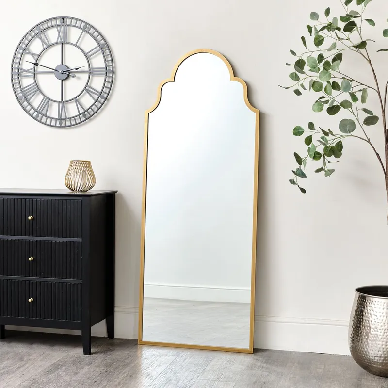 Melody Maison Antique Brushed Gold Arched Wall Mirror 155cm X 60cm in Metallic Gold Size: 155 cm X 60 cm Metallic Gold 155 cm X 60 cm