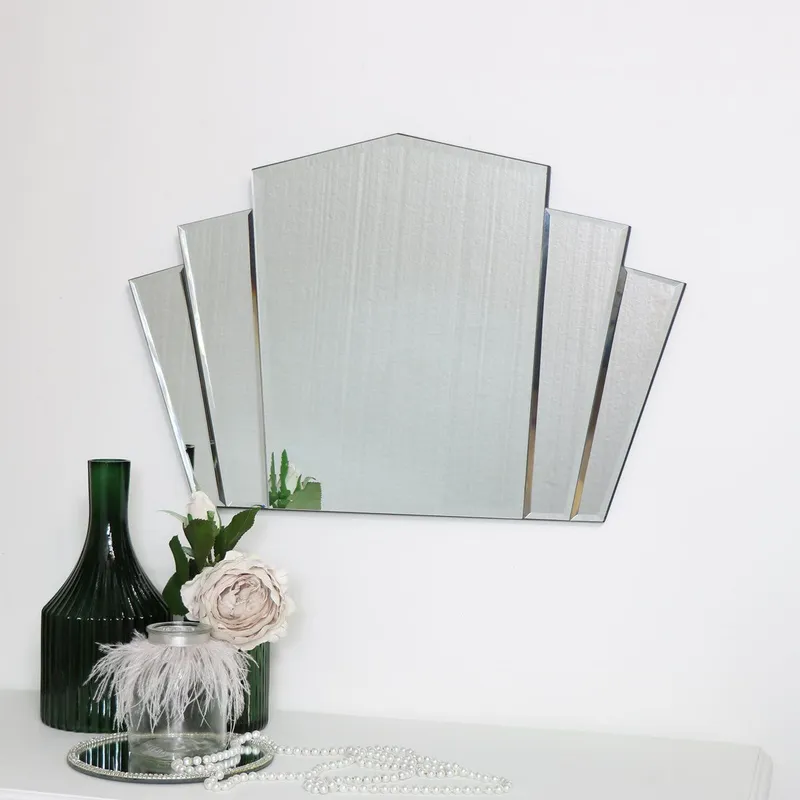 Melody Maison Art Deco Fan Frameless Wall Mirror 40cm X 60cm in Clear Size: 40 cm X 60 cm Clear 40 cm X 60 cm