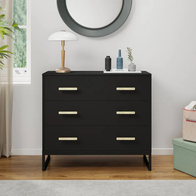 Melody Maison Black 3 Drawer Chest Of Drawers - Luna Black Range Black