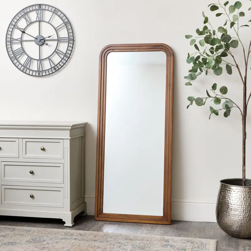 Melody Maison Dark Wood Arched Frame Wall Mirror 60cm X 140cm in Dark Brown Size: 60 cm X 140 cm Dark Brown 60 cm X 140 cm