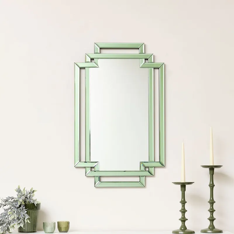 Melody Maison Green Glass Art Deco Rectangle Wall Mirror - 80cm X 50cm Size: 80 cm X 50 cm Green 80 cm X 50 cm