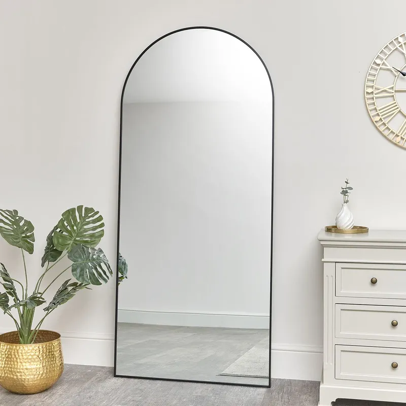 Melody Maison Large Black Arched Wall / Leaner Mirror - 180cm X 80cm Size: 180 cm X 80 cm Black 180 cm X 80 cm
