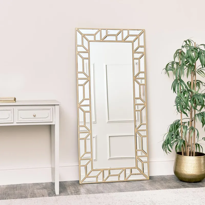 Melody Maison Large Gold Geometric Framed Mirror 70cm X 150cm Size: 70 cm X 150 cm Gold 70 cm X 150 cm