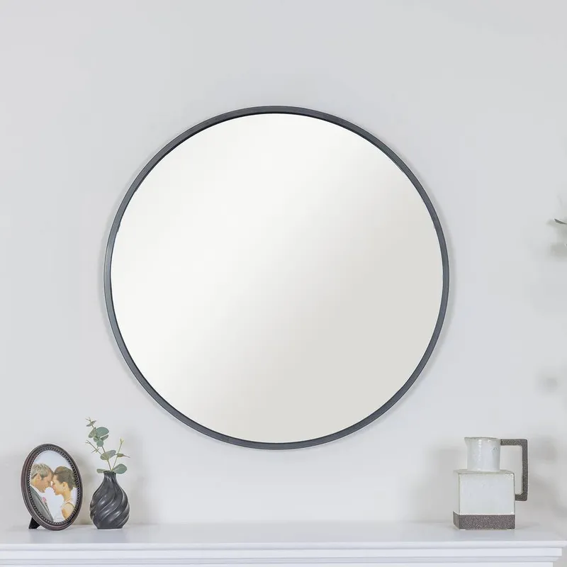 Melody Maison Large Round Black Framed Wall Mirror 80cm X 80cm Size: 80 cm X 80 cm Black 80 cm X 80 cm
