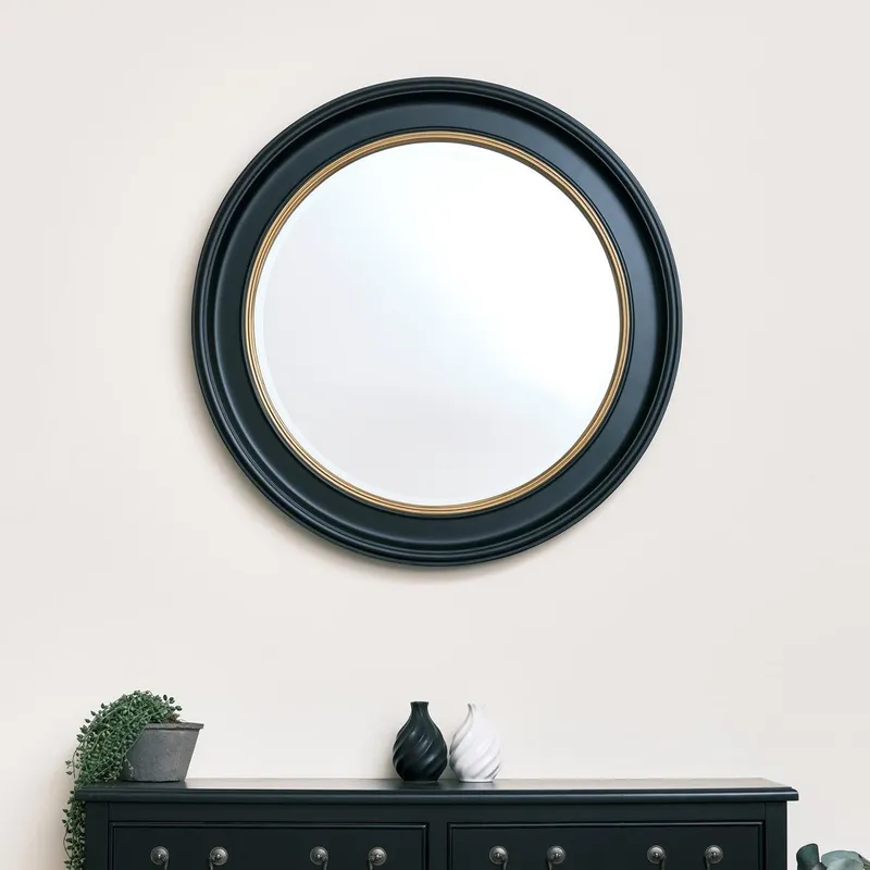 Melody Maison Large Round Black & Gold Wall Mirror - 80cm X 80cm Size: 80 cm X 80 cm Black 80 cm X 80 cm