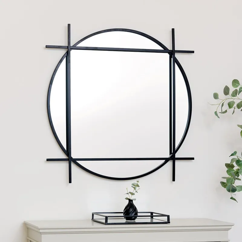 Melody Maison Large Round Black Wall Mirror 97cm X 97cm Size: 97 cm X 97 cm Black 97 cm X 97 cm