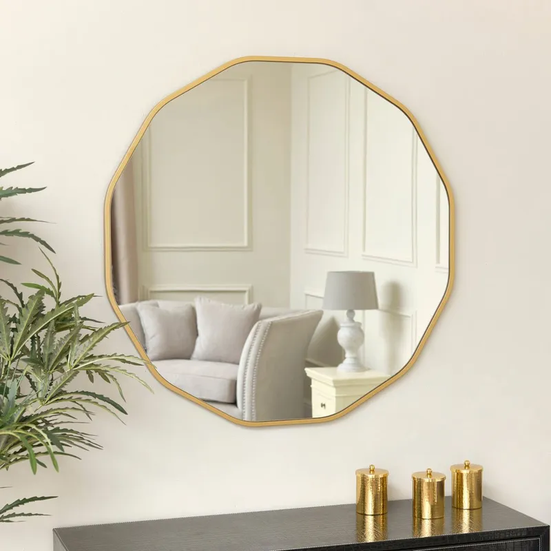 Melody Maison Large Round Gold Scalloped Wall Mirror 90cm X 90cm Size: 90 cm X 90 cm Gold 90 cm X 90 cm