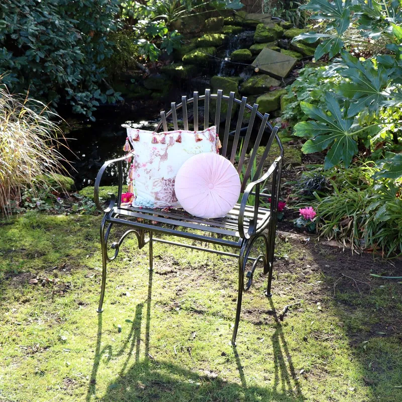 Melody Maison Ornate Black & Gold Metal Garden Chair 92cm X 62cm Size: 92 cm X 62 cm Black 92 cm X 62 cm