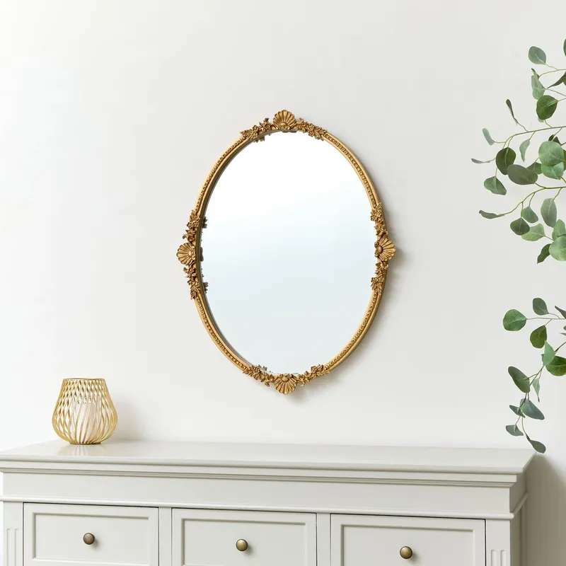 Melody Maison Oval Gold Ornate Wall Mirror 70cm X 56cm Size: 70 cm X 56 cm Gold 70 cm X 56 cm