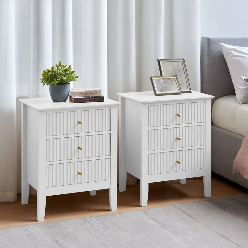Melody Maison Pair Of 3 Drawer Bedside Tables - Hales White Range White