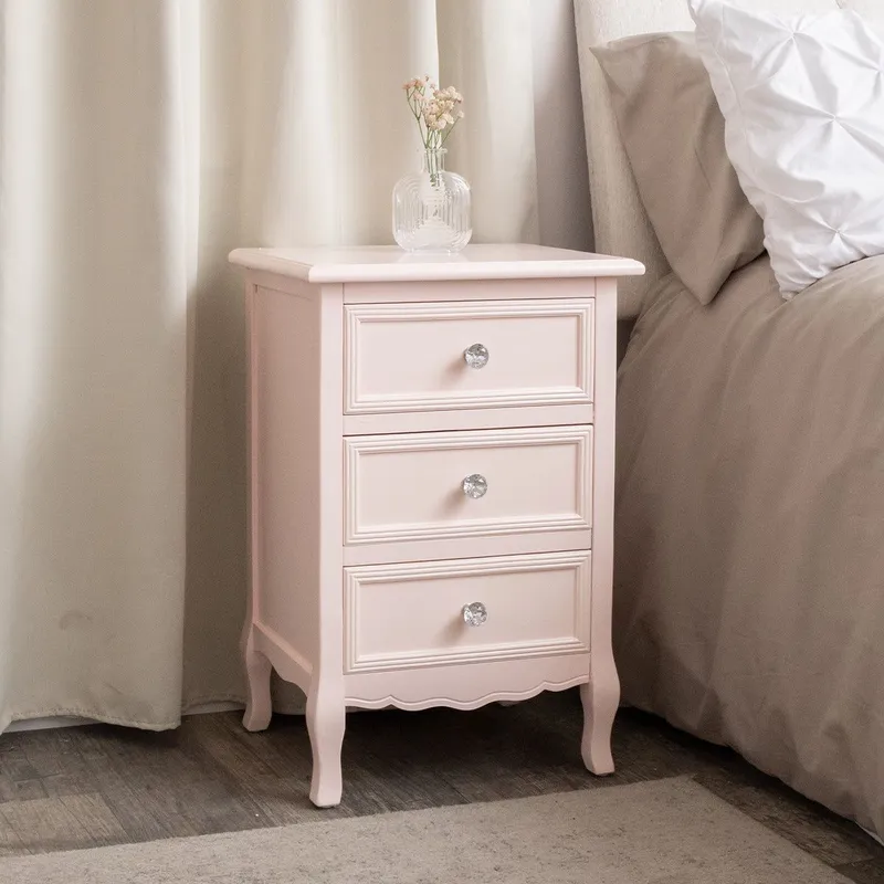 Melody Maison Pink 3 Drawer Bedside Table - Sophia Pink Range in Pale Pink Pale Pink