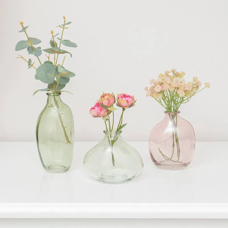 Melody Maison Set Of 3 Green & Pink Glass Vases Green