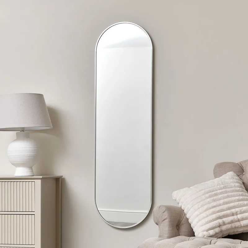 Melody Maison Silver Oval Framed Wall Mirror 140cm X 40cm Size: 140 cm X 40 cm Silver 140 cm X 40 cm
