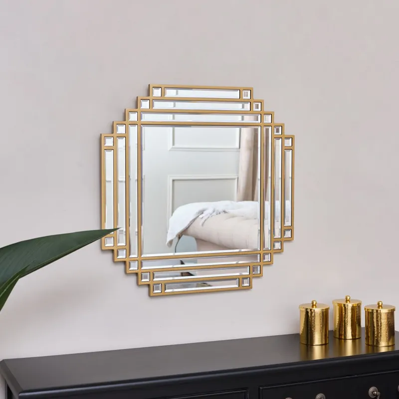 Melody Maison Square Gold Art Deco Fan Wall Mirror 55cm X 55cm Size: 55 cm X 55 cm Gold 55 cm X 55 cm