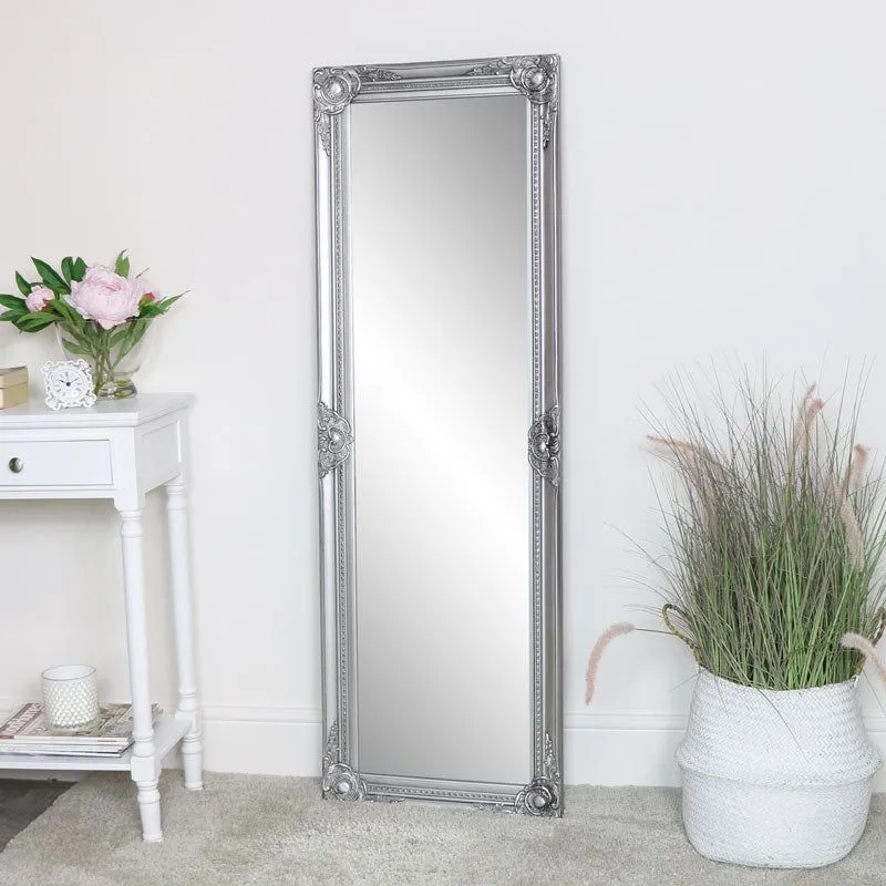 Melody Maison Tall Silver Ornate Bevelled Mirror 47cm X 142cm Size: 47 cm X 142 cm Silver 47 cm X 142 cm