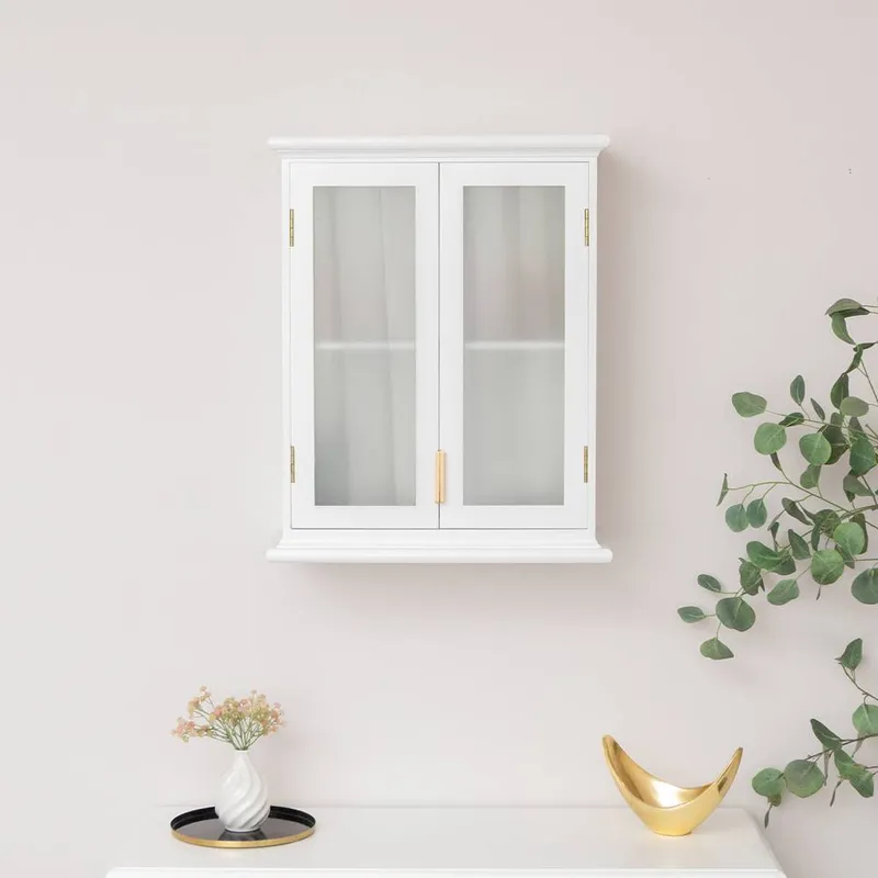 Melody Maison White Frosted Glass Wall Cabinet White