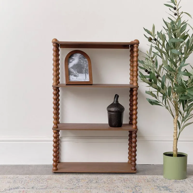Melody Maison Wooden Bobble Framed 3 Tier Shelf in Dark Brown Dark Brown