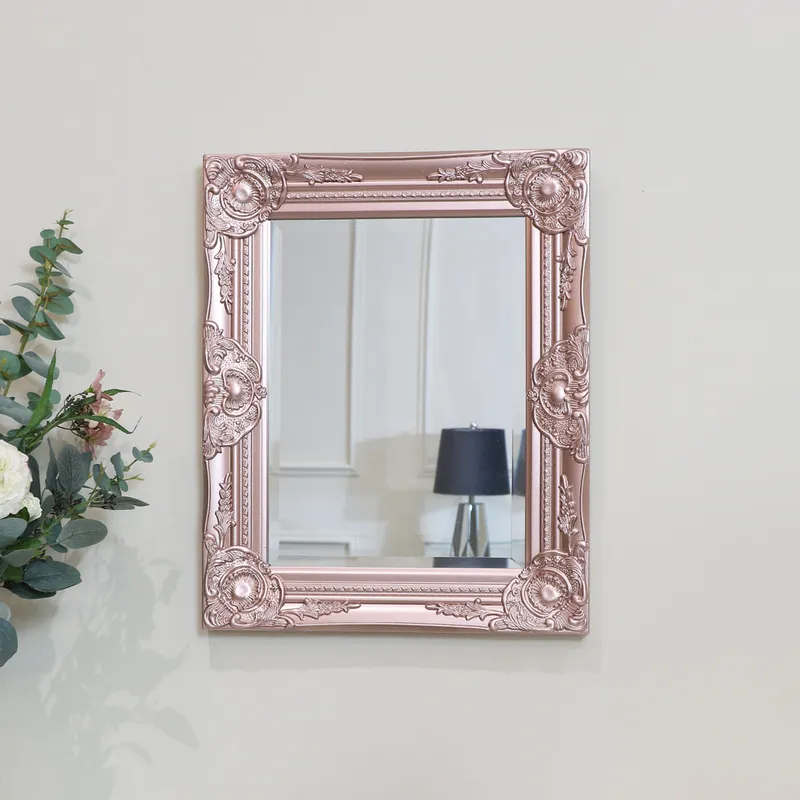 Ornate Rose Gold Pink Wall Mirror with Bevelled Glass Material: Mirrors