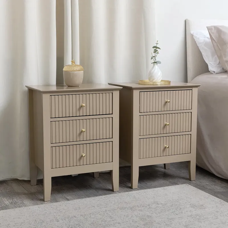 Melody Maison Pair Of 3 Drawer Bedside Tables - Hales Tan Range in Beige Beige