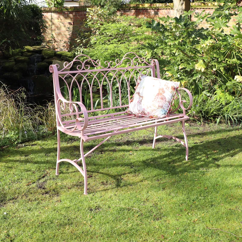 Pink Vintage Metal Garden Bench Material: Garden