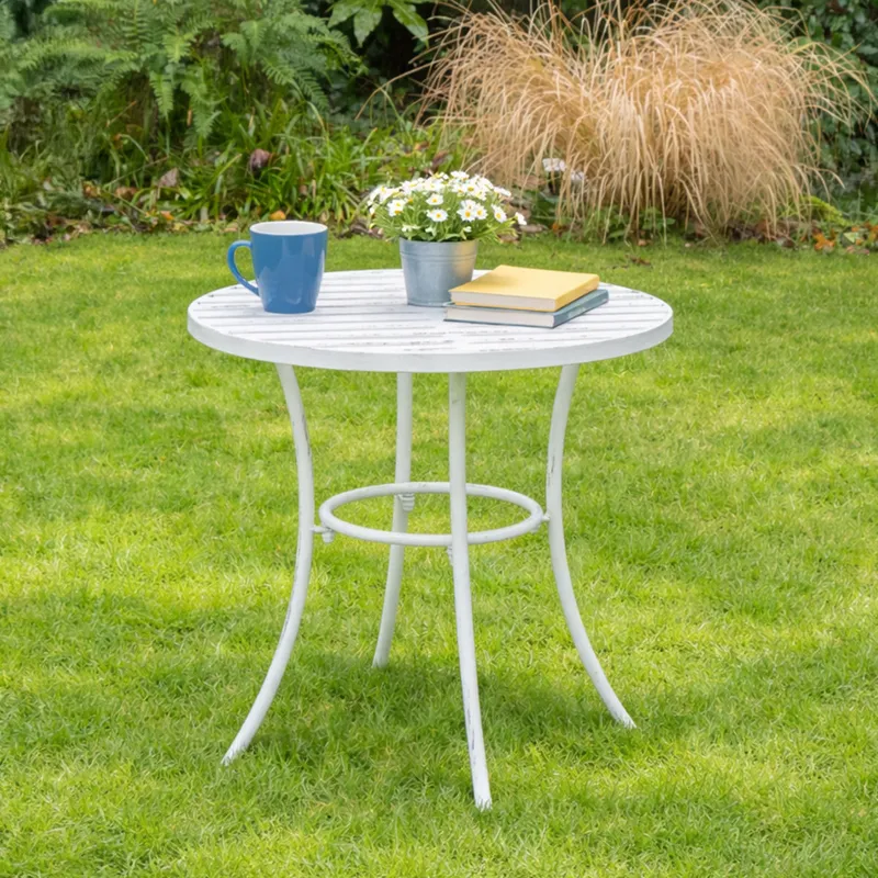 Round Distressed White Garden Side Table - 50cm x 50.5cm Material: Garden