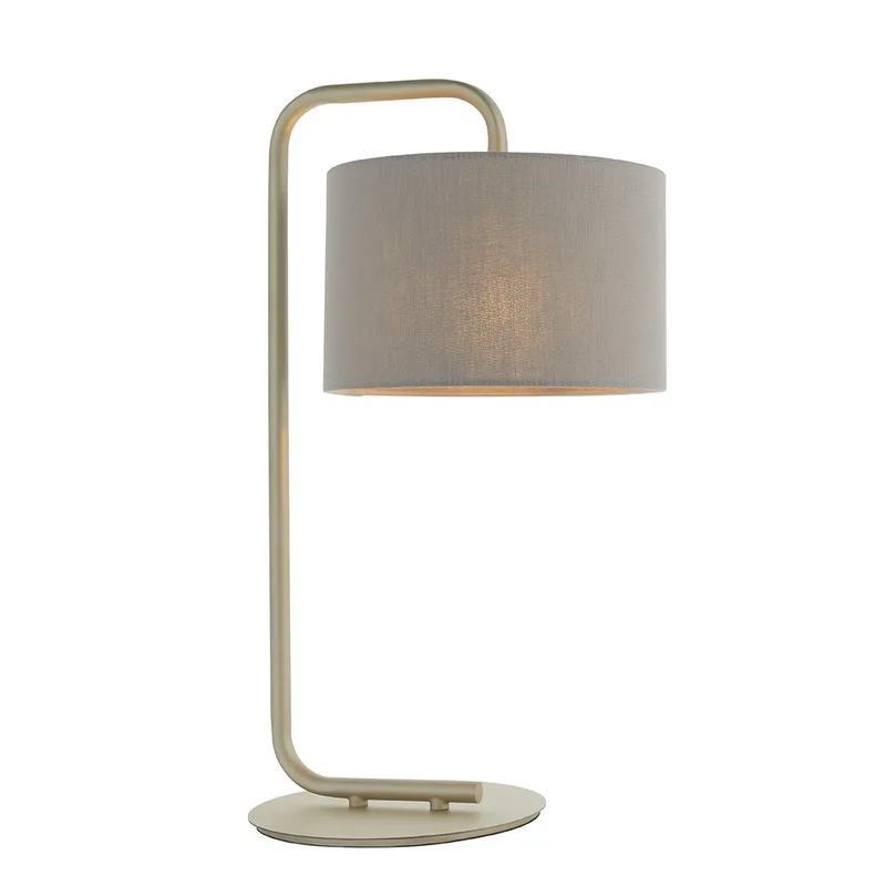 Merano Lighting Carrara Table Lamp Satin Champagne Paint & Slate Grey Fabric