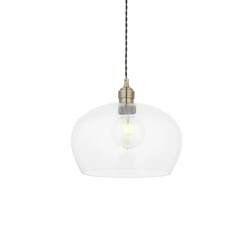 Merano Lighting Livorno Single Pendant Ceiling Lamp, Antique Brass Plate, Glass