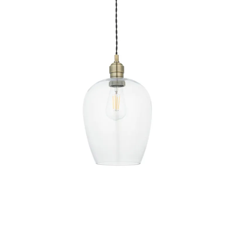 Merano Lighting Livorno Single Pendant Ceiling Lamp, Antique Brass Plate, Glass