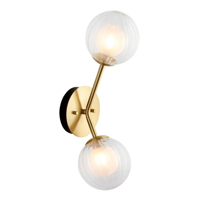 Merano Lighting Rome Metal Wall Lamp, Satin Brass Plate, Glass