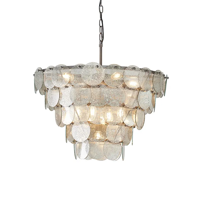 Merano Lighting Trapani 9 Light Ceiling Pendant Antique Silver Paint & Mercury Glass